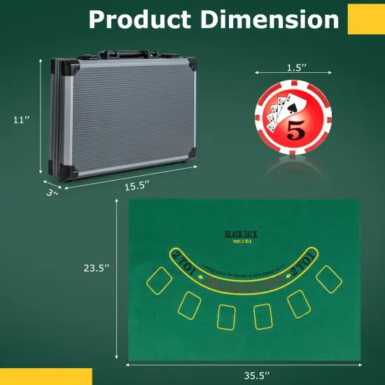 Black Aluminum Poker Chip Set with 400 Chips, Cards, Dices and Carrying Case {4}