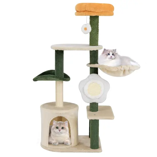 Cat Tree with Sisal Scratching Posts, Hammock and Flower Design {1}