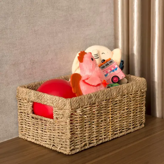 Wicker Baskets (Medium, Seagrass, 1PC) Rattan Storage Baskets for Shelves, Woven Seagrass Holder {4}