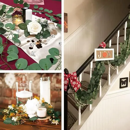 Garland,Artificial Eucalyptus Leaves Table Greenery Garland Wreath Vines for Wedding Party Table Fireplace Bedroom Wall Room Decor (6) {4}