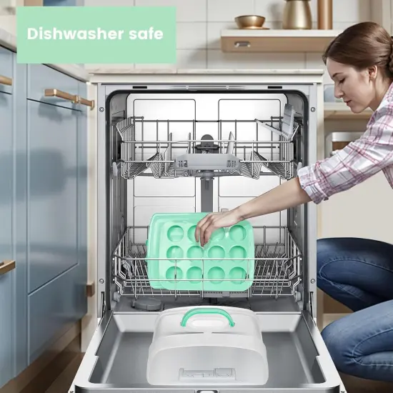 Cake Carrier with Lid, Green Cake Holder Cupcake Container for 12 Cupcakes 2 in 1 Portable Dessert Container for Cake Pie Muffin Cobbler {4}