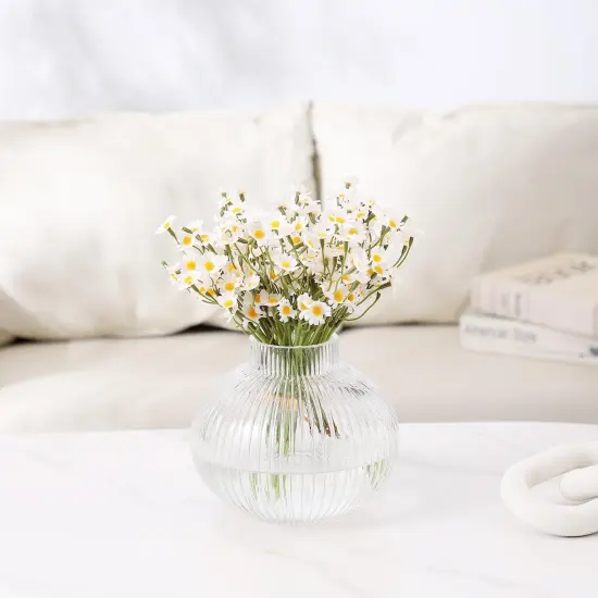 Round Glass Vase, Flower Vase for Bouquet, Ribbed Glass Vase, Fluted Vase, Clear Glass Vase for Tulips, Modern Glass Vase for Living Room, Office, Coffee Table, Shelf, Wedding, 6 Inches {3}