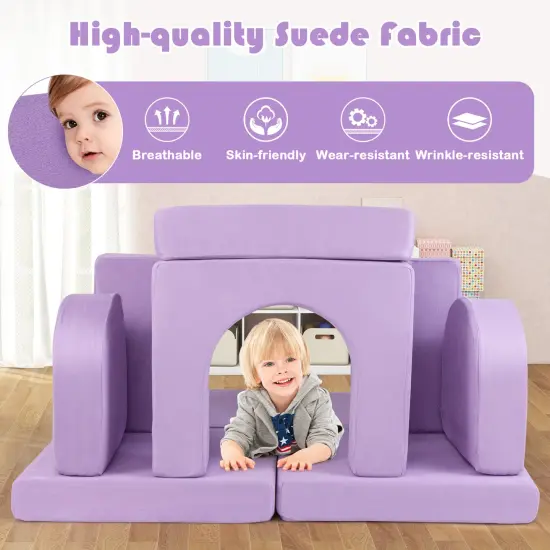 Suede 8-Piece Kids Climbing Blocks Set with Cushions, Arches and Modular Design Purple {5}