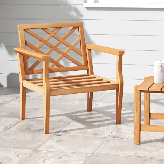 Teak Wood Slatted Design Patio Chair Armchair with Backrest and Armrests Ideal for Outdoor Use {2}