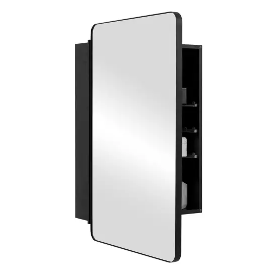 Black Aluminum Bathroom Cabinet with Mirrored Door, Adjustable Shelves and Waterproof Frame {1}