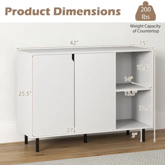 42 Inch Sideboard Buffet Cabinet Kitchen with Adjustable Shelves-White {5}