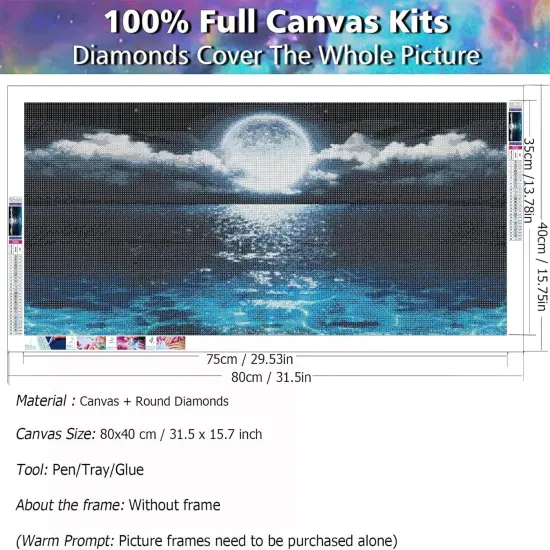 Large Diamond Painting Kits for Adults (31.5 x 15.7 inch) DIY 5D Sea Moon Full Round Drill Crystal Rhinestone Embroidery Pictures Arts Paint by Number Diamond Art Kits for Home Wall Decor {2}