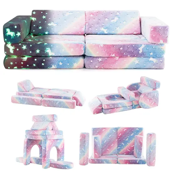 10 Pieces Modular Kids Glow-in-The Dark Sectional Play Couch Sofa Perfect for Kids Room Gray {3}