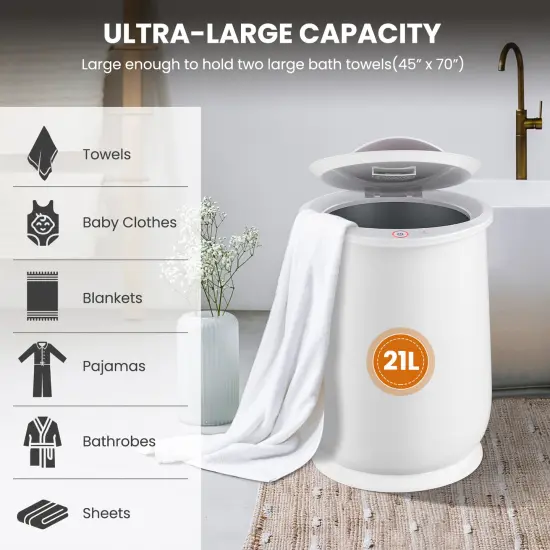 21 Liter Portable Spa Bathroom Bucket Towel Warmer with Fragrance Holder and Handle White {5}