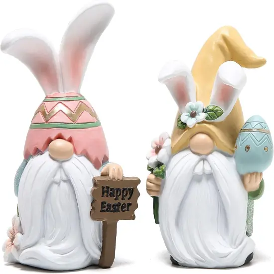 2 Pack Easter Decorations Easter Gnomes Decor Resin Easter Bunny Doll Decoration Home Ornaments Table Decor Valentines Gnomes Resin Decor Gifts {1}