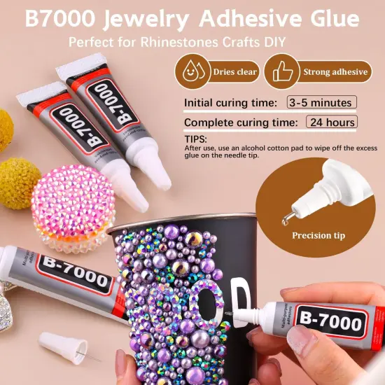 9000PCS Flatback Pearls and Rhinestones for Crafting, Dark Blue 3-10mm Resin Rhinestones and Half Pearls for Bedazzling, Nail Art and Dec with 3pcs B7000 Jewelry Glue, Tweezer and Pickup Pencil {5}