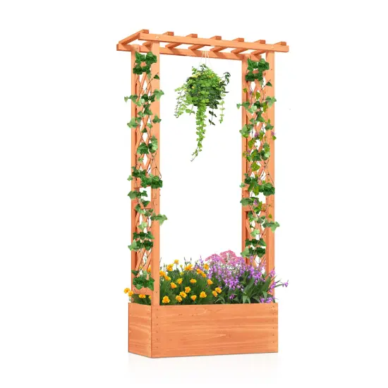 Orange Fir Wood Raised Garden Bed with Trellis and Hanging Roof 31x14x60 {1}