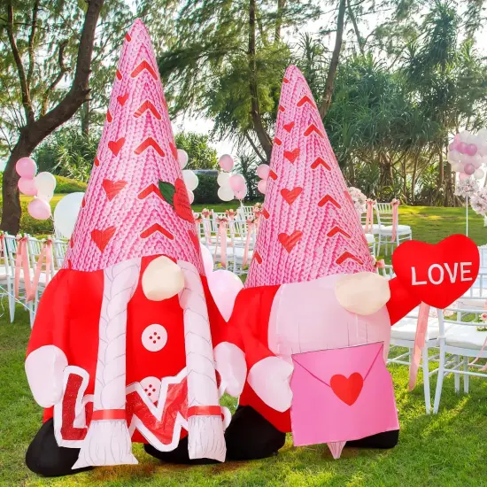5.5 FT Long Valentines Day Inflatables Gnomes Outdoor Decorations Blow Up Yard Pink Gnomes Couple with Built-in LEDs for Garden Lawn Indoor Decor {2}