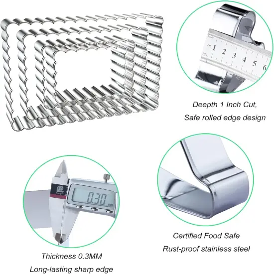Rectangle Cookie Cutter Set with Scalloped Edge Assorted Sizes - 5 Inch, 4 Inch, 3 Inch, 2 Inch - Fluted Edge Plaque Frame Rectangluar Cookie Cutters Shapes Fondant Molds - Stainless Steel {3}