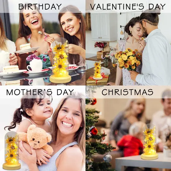 Sunflower in Glass Dome Gifts for Women Enchanted Flower with LED Light Enchanted Gift for Women on Christmas Valentine's Day Mother's Day Anniversary Birthday Thanksgiving {3}