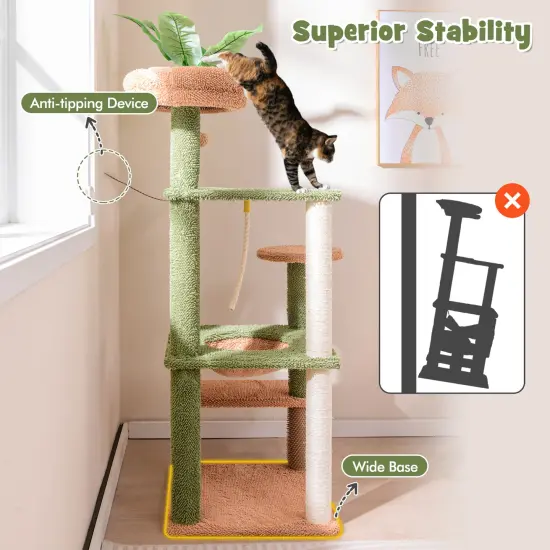 Multilevel Cat Tree with Rope Plush Perch Toy Bed and Scratching Posts {6}