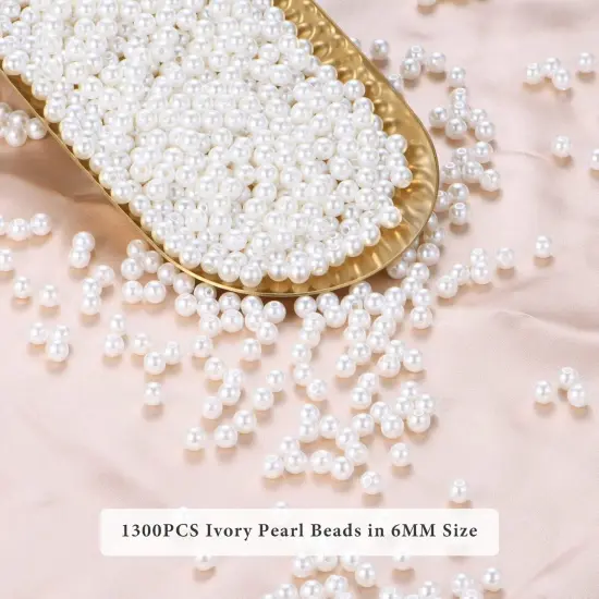 Pearl Beads for Jewelry Making 1300pcs 6mm Pearl Craft Beads with Hole Loose Fake Pearls Small Faux Pearls for Jewelry Making Bracelet Necklace DIY, Sewing Decor and Vase Filler {2}