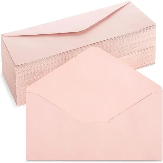 96-Pack #10 Blush Pink Envelopes Bulk with Gummed Seal and V-Flap for Party Invitations, Mailing Business Letters, Checks, Invoices, Baby Showers, Banquets, Weddings (4 1/8 x 9 1/2 Inch) {1}