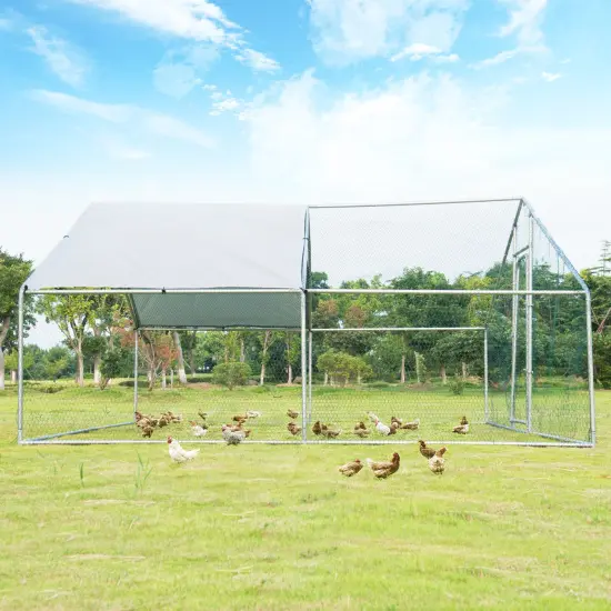 13-Feet Steel Walk-in Chicken Coop with PVC-Coated Hexagonal Wire Mesh and Lockable Door {6}