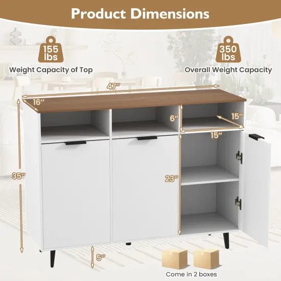Sideboard Buffet Cabinet Kitchen Storage Cabinet with 5-Position Adjustable Shelves-White {5}