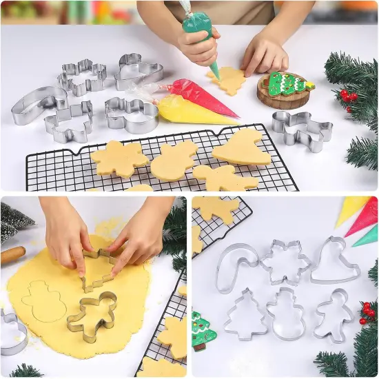 Large Christmas Cookie Cutters - 6 Pcs 4 Inch Holiday Cookie Cutter - Christmas Tree, Santa Hat, Snowflake, Gingerbread Men, Snowman and Candy Cane Shapes Cookie Molds for Winter Holiday DIY Baking {3}