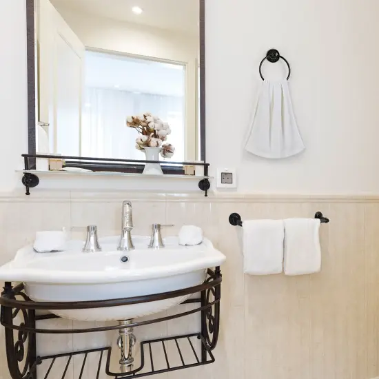 7pcs Black Metal Toilet Paper Holder & Towel Rack Set - Industrial Wall-Mounted Bathroom Hardware, Space-Saving No-Assembly Design with Chamfered Edges {6}