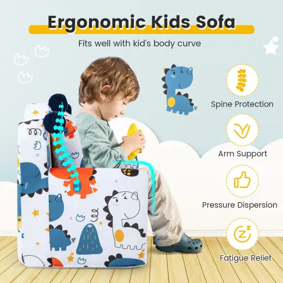 Kids Sofa Chair, Ergonomic Velvet Armchair with Pillow Blue {6}