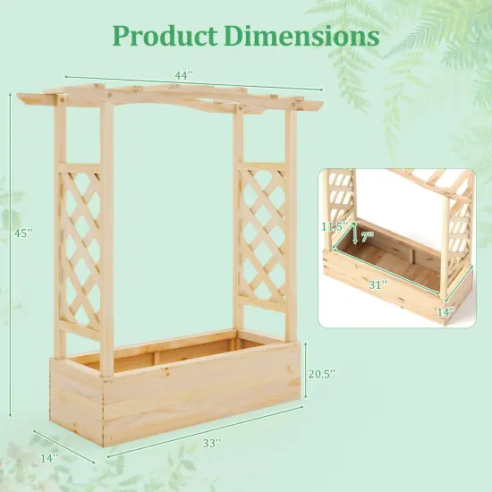 Natural Pine Wood Raised Garden Bed with Trellis and Hanging Roof 44x14x45 {4}