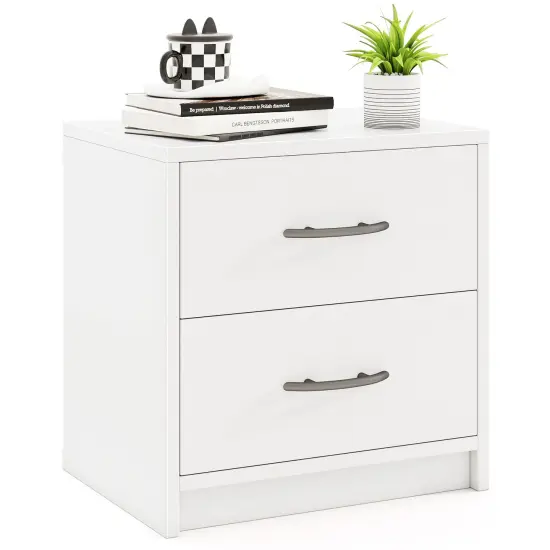 2-Drawer Nightstand, Sturdy Construction and Multiple Storage Options White {4}