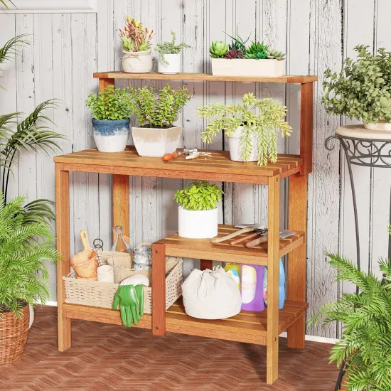 Solid Wood Potting Bench Table with Storage Shelves 35.5x19x43 {2}