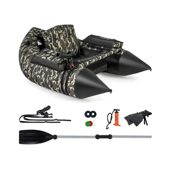 Camouflage Inflatable Fishing Boat with Adjustable Rod Holder and Storage Bags {1}