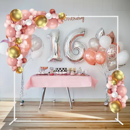 6.6FT Metal Square Backdrop Stand &ndash; Heavy Duty Balloon Arch Kit for Weddings, Parties, Photo Booth Decor (Indoor/Outdoor, Reusable, Detachable) White {7}