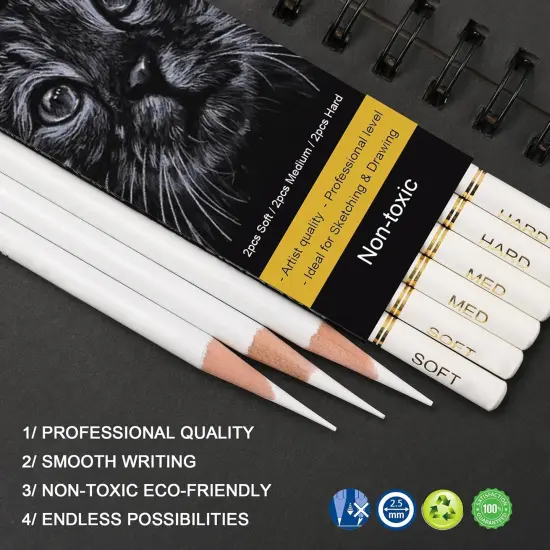 White Charcoal Pencils Drawing Set, Professional 6 Pieces White Sketch Pencils for Drawing, Sketching, Shading, Blending, Chalk for Beginners & Artists {2}