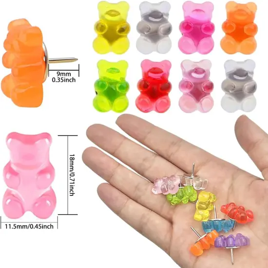 25pcs Colorful Translucent Gummy Bear Push Pins Cute Resin Bear Thumb Tack Decorative Pushpins with A Box for Home Office Bulletin Board Corkboard Hanging Posters {4}
