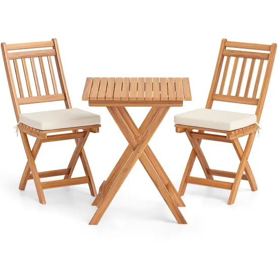 3 Pieces Acacia Wood Patio Bistro Set with Soft Seat Cushions Ideal for Outdoor Use {1}