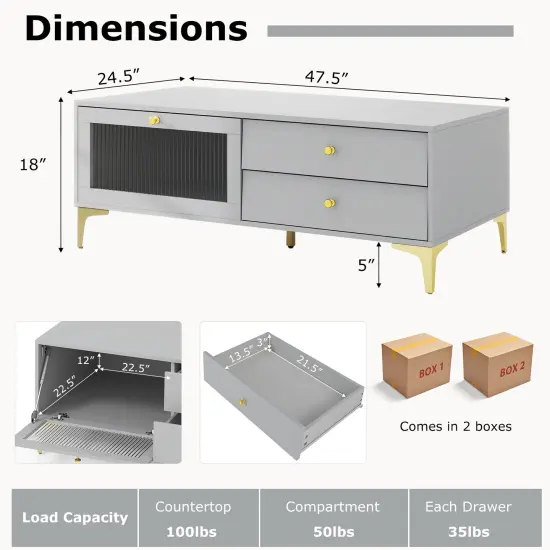 Grey MDF and Metal TV Stand with Tempered Glass, Storage Drawers and Modern Design {5}