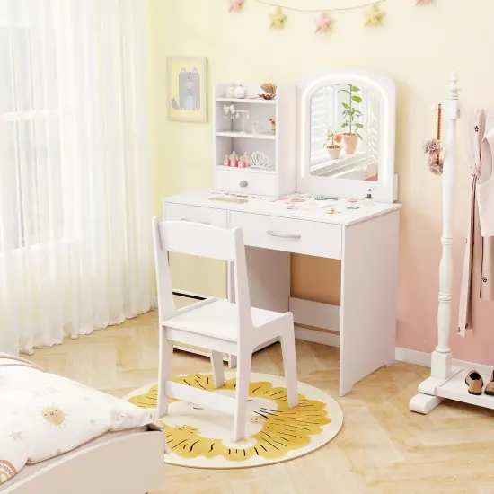White MDF Kids Vanity Set with LED Mirror, Storage Drawers and Child-Safe Features {3}