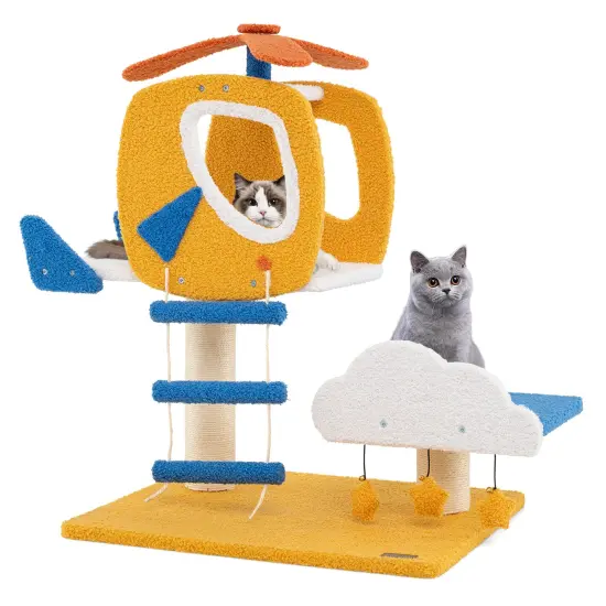 Modern Aviation-Themed Cat Tree Tower with 2 Spacious Perches and Helicopter-Shaped Platform {4}