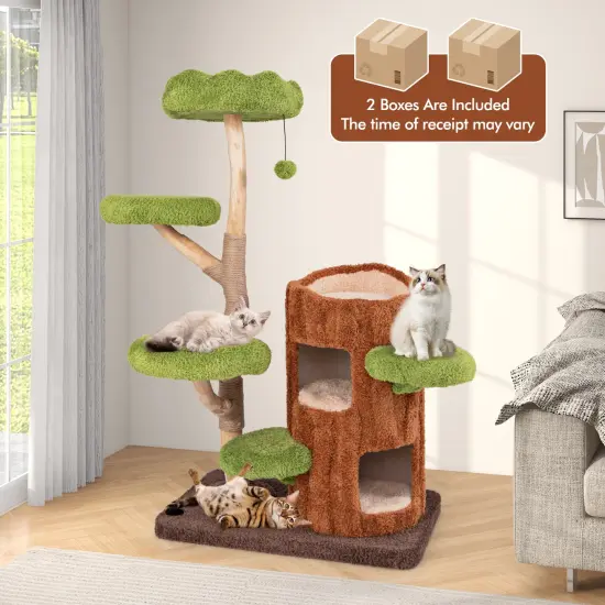 Multi-level Cat Tree with Double Decker Cat House and 2 Small Platforms with Soft Cushions {2}