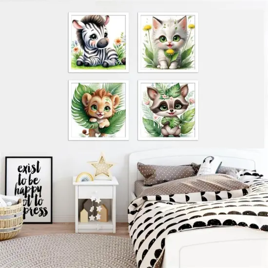 4 Pack Paint by Number Kit for Adults, Animals DIY Arts and Crafts Mini Small Easy Paint by Number for Beginner with Paints Brushes,Cat Zebra, Lion Raccoon Acrylic Paint Set for Home Decor 6x6Inch {2}