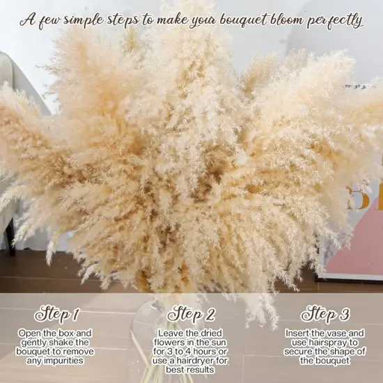 12pcs 40'' Dried Pampas Grass Decor - Tall-Large Pampas Grass - Natural Beige - Boho Home Decor {4}