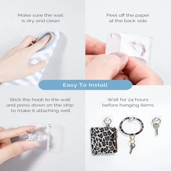 Wall Hooks for Hanging Adhesive Hooks 12-Pack, Acrylic Diamond Hooks Wall Hangers, Decorative Hooks Clear Jewelry Hooks {4}