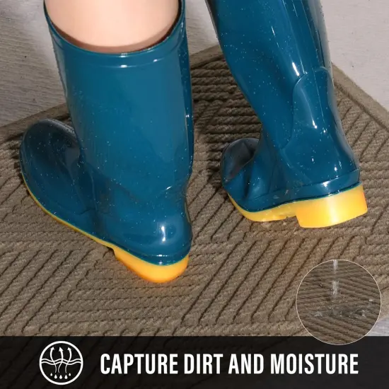 Sturdy Front Door Mat, Absorbent Muddy Dirt Resist Welcome Door Mats Outdoor Indoor, Stain and Fade Resistant, Non-Slip Rubber Backing Low Profile Doormat for Entryway, 30&times;17, Beige {3}