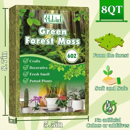 Green Moss for Indoor Plants, 8QT Orchid Moss for Repotting, Forest Moss for Potted Plants, Real Moss for Succulent Carnivorous Houseplant Terrariums Garden Reptiles {2}