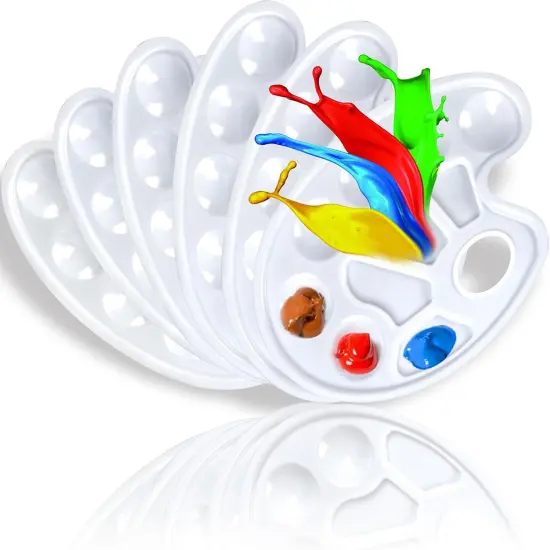 6PCS Oval Paint Tray Palettes with Thumb Hole,Plastic Paint Pallets {1}