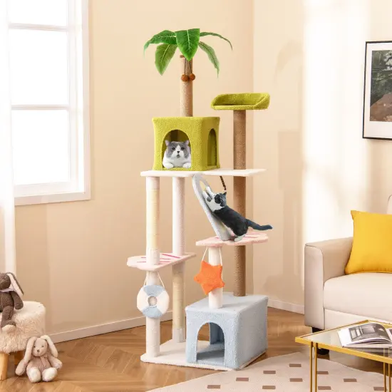 Plush Cat Tree with Condos, Scratching Posts and Beach Theme {3}