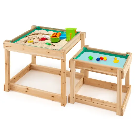 Natural Fir Wood 2-in-1 Sensory Tables Set with Storage & Cover {1}