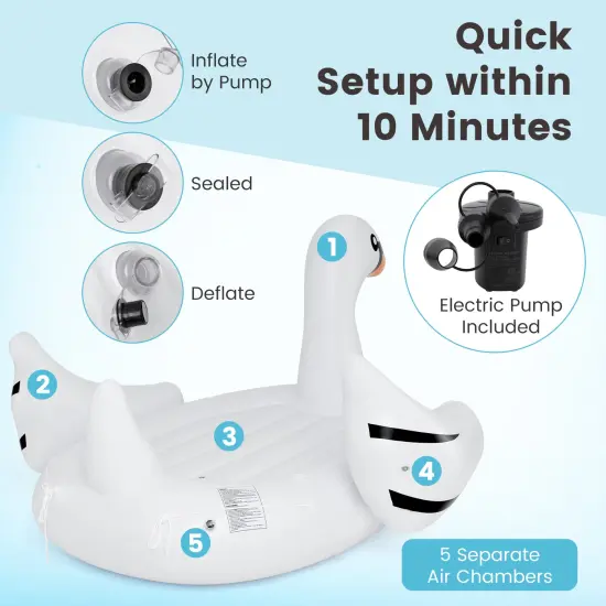 White PVC Inflatable Floating Island with Cup Holders and Mooring Rope {6}