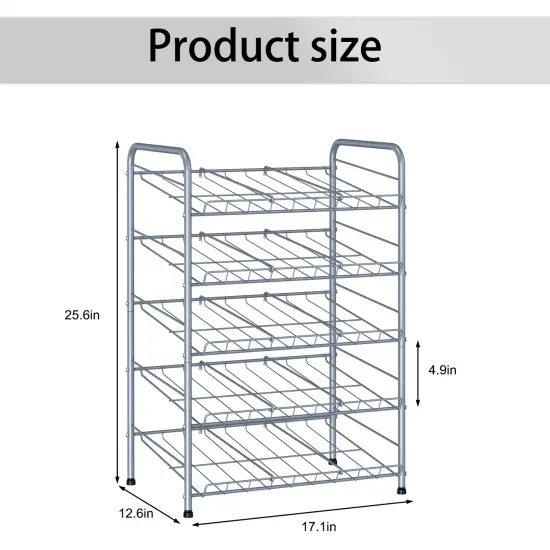 5-Tier Heavy-Duty Can Rack Organizer &ndash; 60-Can Capacity Pantry Storage with 15&deg; Tilt Design, Adjustable Dividers (16.9x12.5x25.6") Silver {2}
