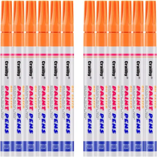 Orange Paint Markers, 12 Pack Oil-Based Waterproof Quick Dry Permanent Paint Pen Set for Rocks Painting, Wood, Fabric, Plastic, Canvas, Glass, Mugs, Metal, Tire, Stone, DIY Craft {1}